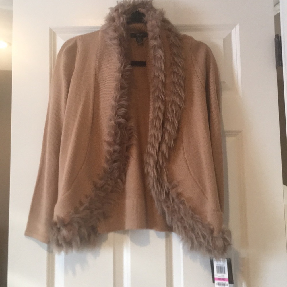 Beige fur trimmed Sweater